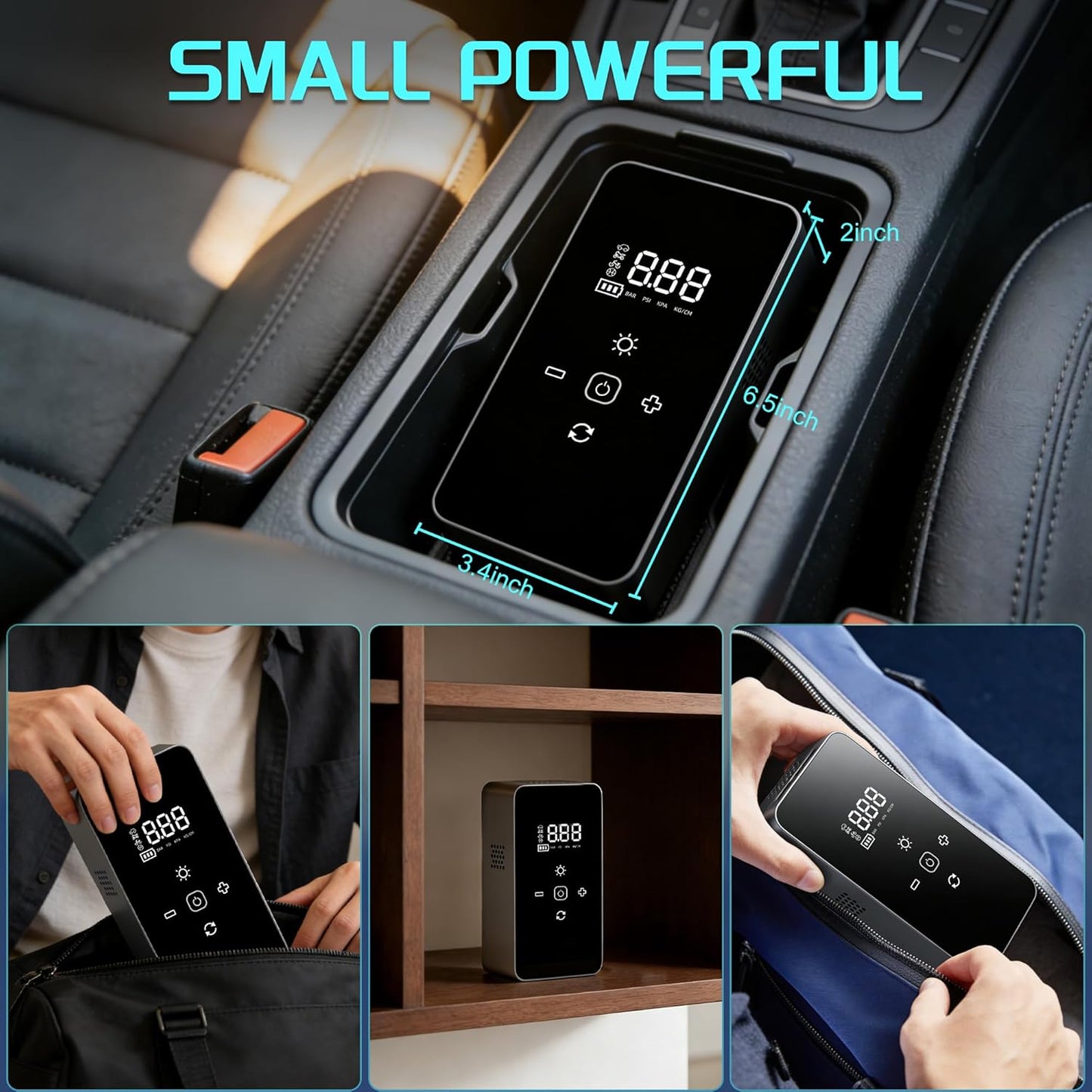 Skiennix Portable Tire Inflator - Digital Pressure Gauge, LED Lights & Auto Shut-Off | 12V DC Car Pump