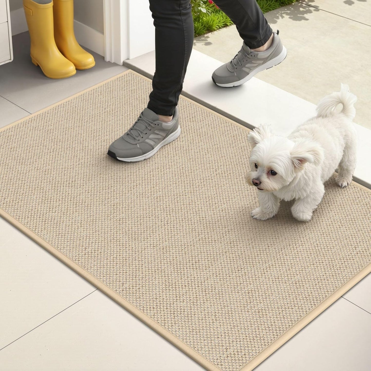 Skiennix Indoor Door Mat - Washable Non-Slip Entry Rug | 17"x29" | Beige, Dirt-Resistant Design