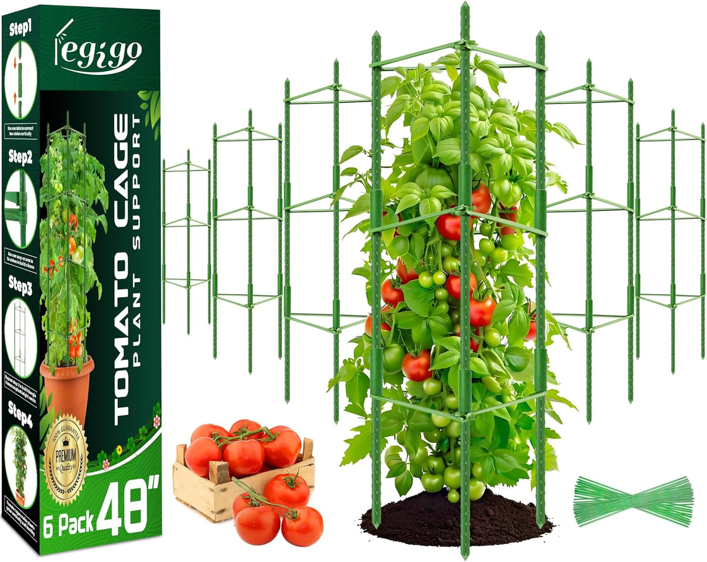 Legigo Tomato Cage - 6-Pack Garden Plant Support Up to 48 Inches | Ideal for Climbing Vegetables & Flowers