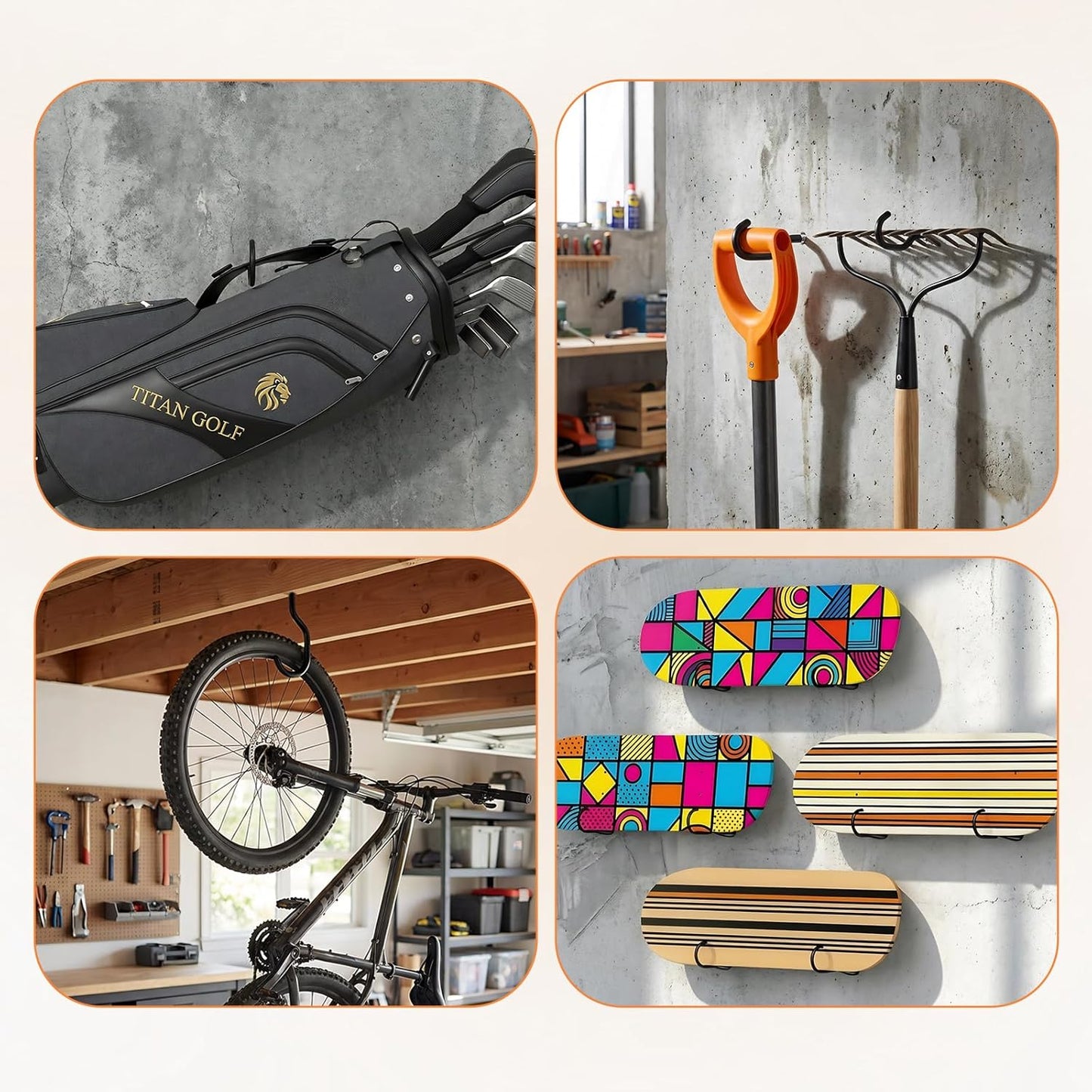Skiennix 8-Pack Heavy Duty Bike Hooks - Rust Resistant Wall Mount Bicycle Storage for Garage Organization