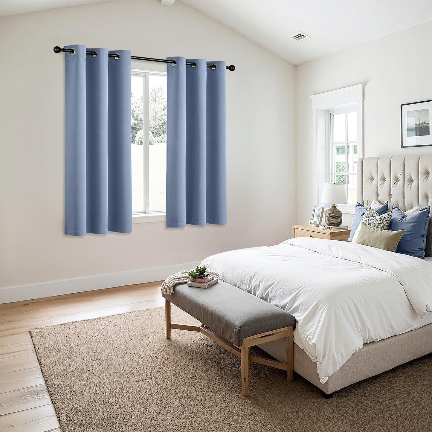 MIULEE Denim Blue Blackout Curtains - Thermal Insulated Room Darkening Drapes | 54 Inches Long, 2 Panels