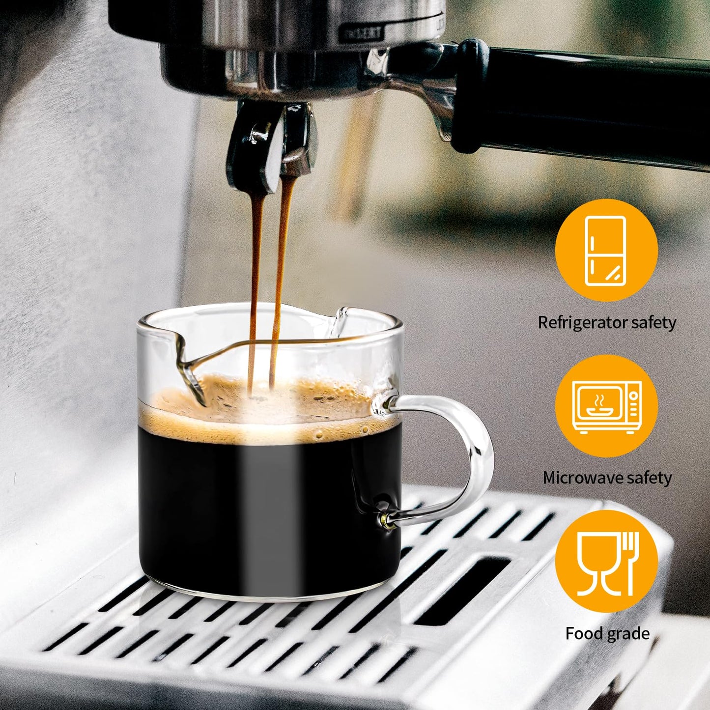 Cabipeove 2 Pcs Espresso Cups,4 Oz Espresso Shot Glass,Double Spouts Coffee Cups with Handle,Espresso Accessories,Clear Mugs for Milk