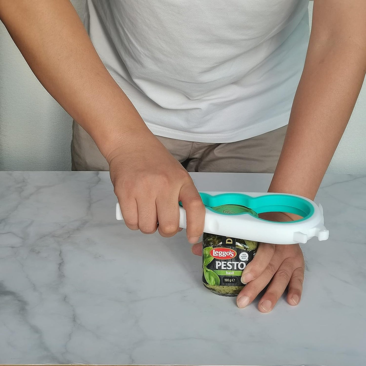 Otstar Jar Opener | Easy Grip Bottle & Can Opener for Seniors with Arthritis - White & Cyan