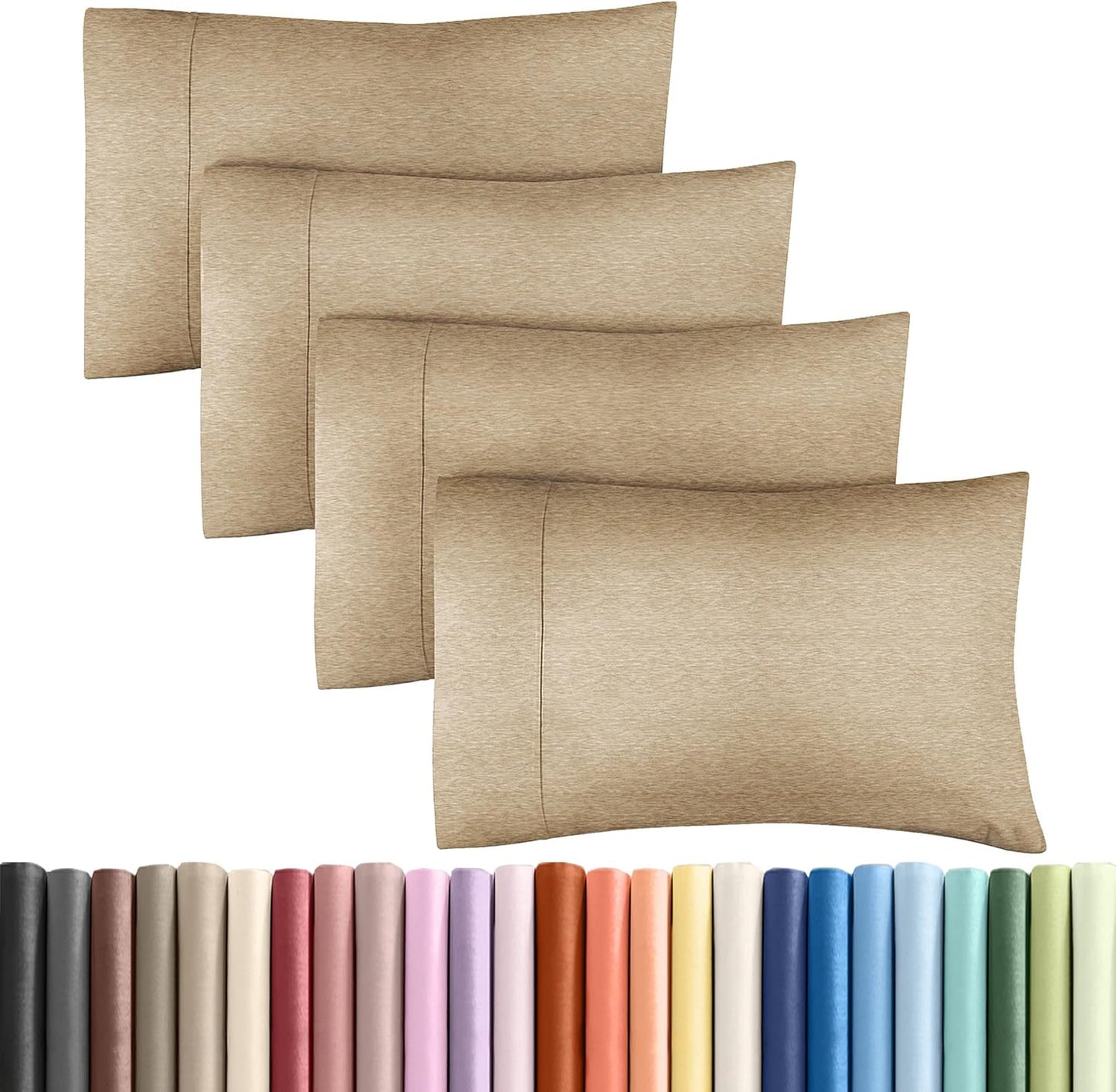 King Pillow Cases by [Brand Name] - Ultra Soft Hotel Quality Covers | Wrinkle-Free & Fade Resistant - 4 Piece Set in Heathered Tan