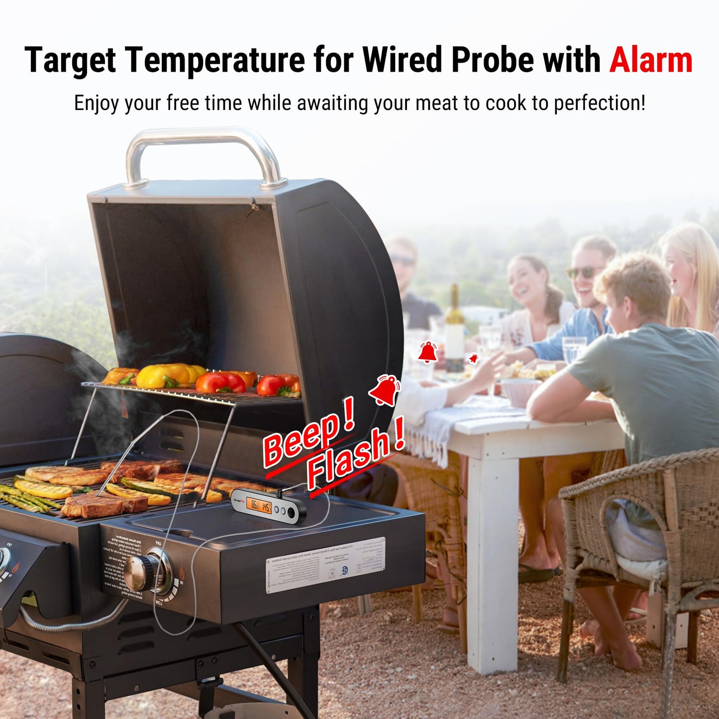 TempPro TP610 Rechargeable Instant Read Thermometer for Cooking, Stainless Steel Meat Thermometer Digital with Alarm, Waterproof Cooking Thermometer for Grill, Smoker, BBQ, Oven(Previously ThermoPro)