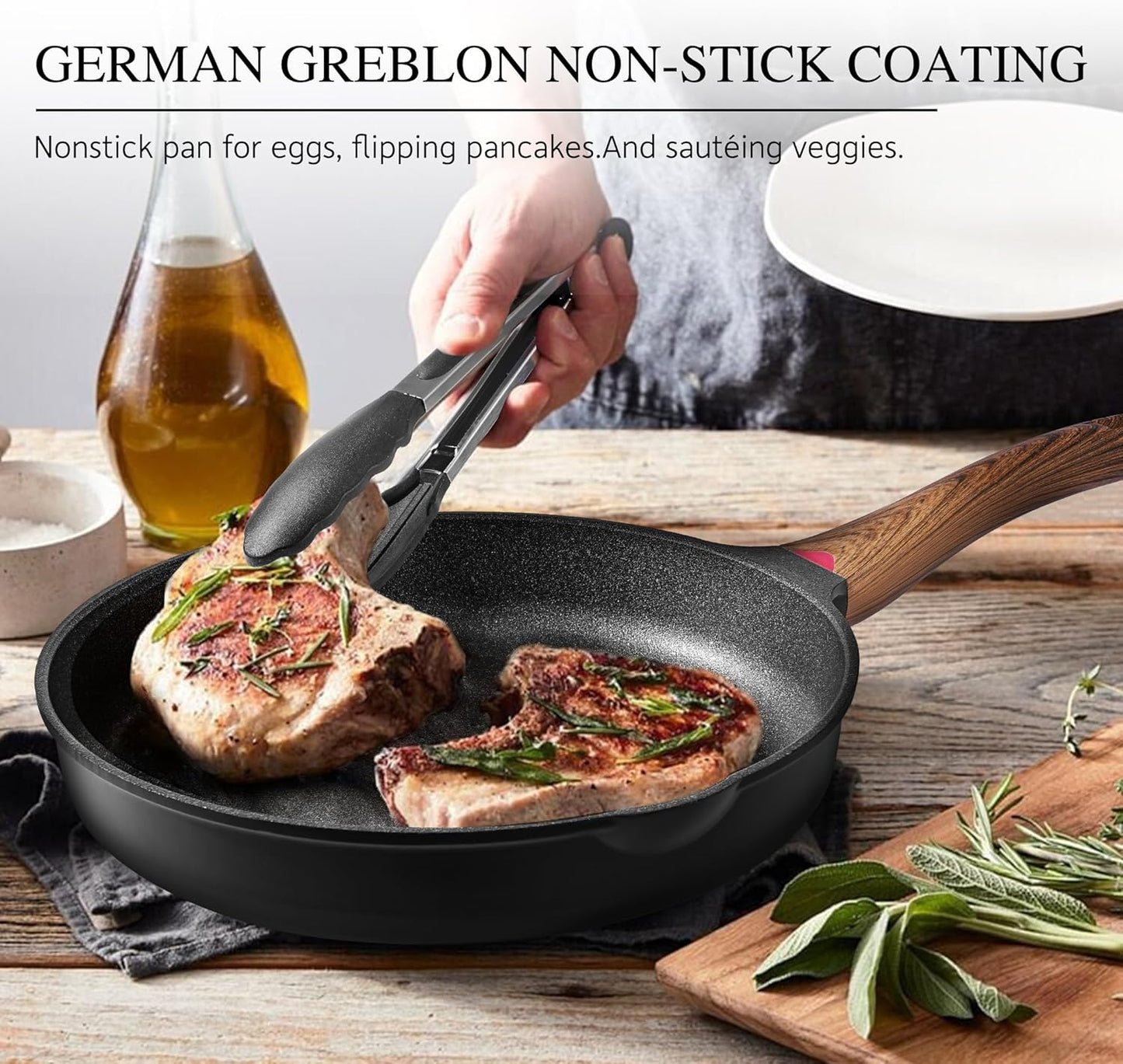 Vinchef 8" Non-Stick Frying Pan - Induction-Ready Skillet with Lid | Non-Toxic Cookware for All Stoves