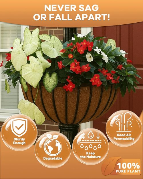 Coco Liners | Pre-Formed Coco Fiber Hanging Basket Liners - Natural Coconut Fiber (2 Pack)