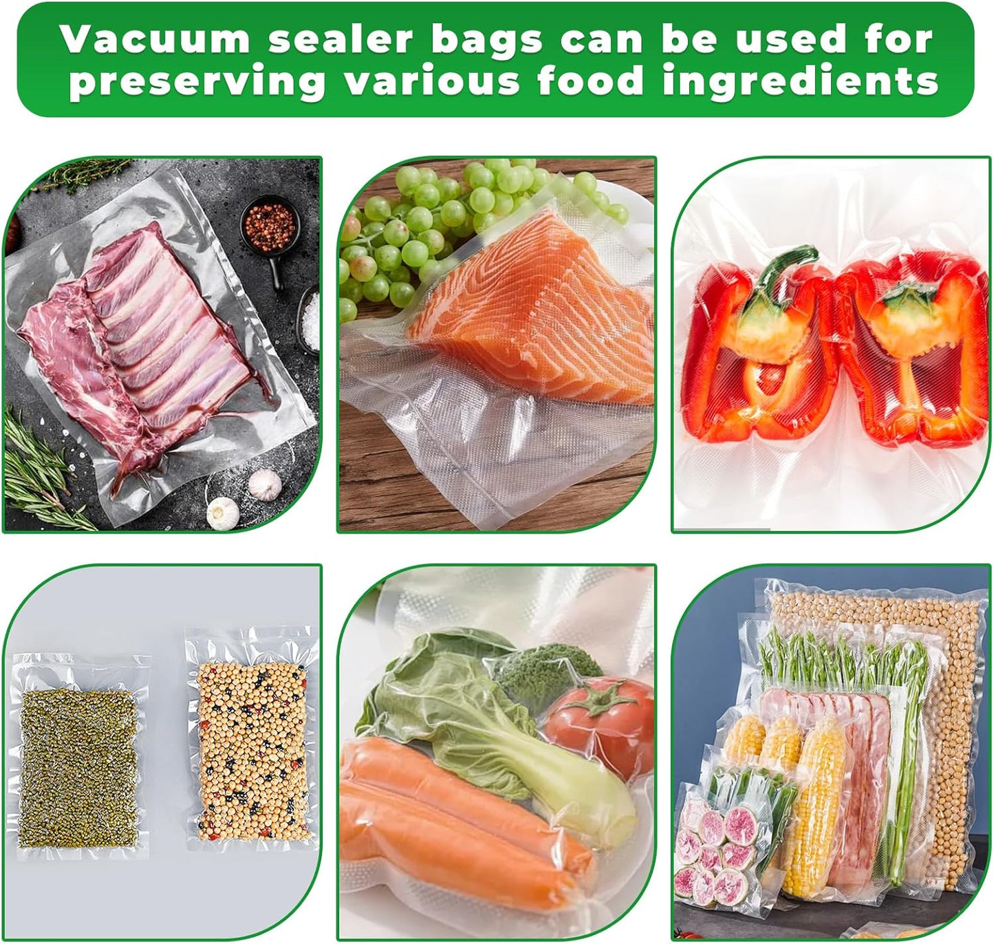 Skiennix Vacuum Sealer Bags - 50 PCS Heavy Duty 6" x 10" BPA-Free Textured Bags for Food Storage & Sous Vide Cooking
