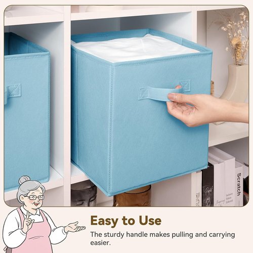 Granny Says Cube Storage Organizer - 11 Inch Foldable Storage Bins with Handles | Light Blue 6-Pack for Kids' Rooms