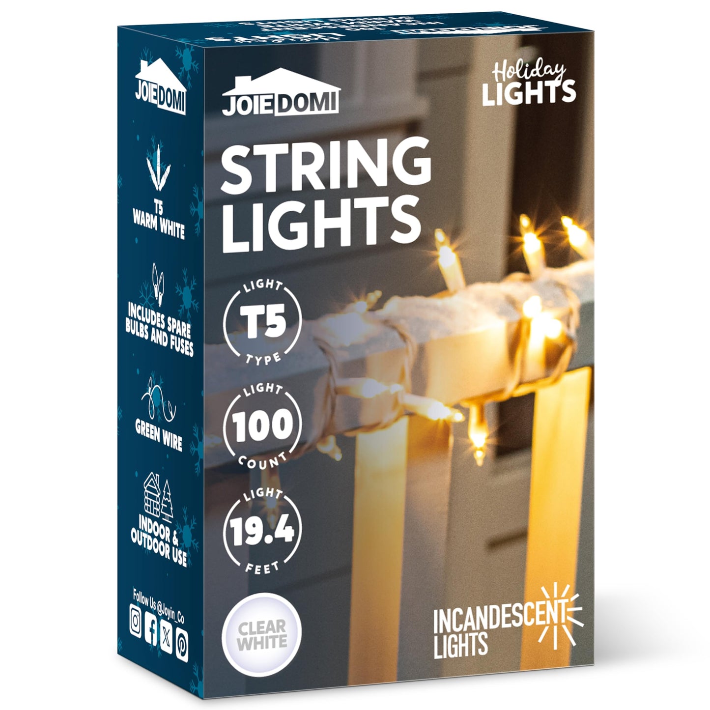Joiedomi Christmas String Lights Indoor,100 Count Mini Warm Fairy Light Outdoor,21.4 FT Decor for Patio Dorm Classroom Bedroom Holiday Wedding Party Garland Birthday Valentines Day,White Wire
