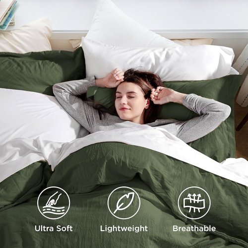 Bedsure Olive Green Duvet Cover Set - Twin/Twin XL, Extra Soft Prewashed Polyester, Includes Duvet & Pillow Sham