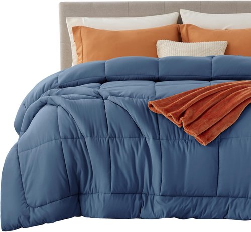 Bedsure Comforter Duvet Insert - All-Season King Size Quilted Down Alternative Bedding, Dark Slate Blue 90 x 102 Inches