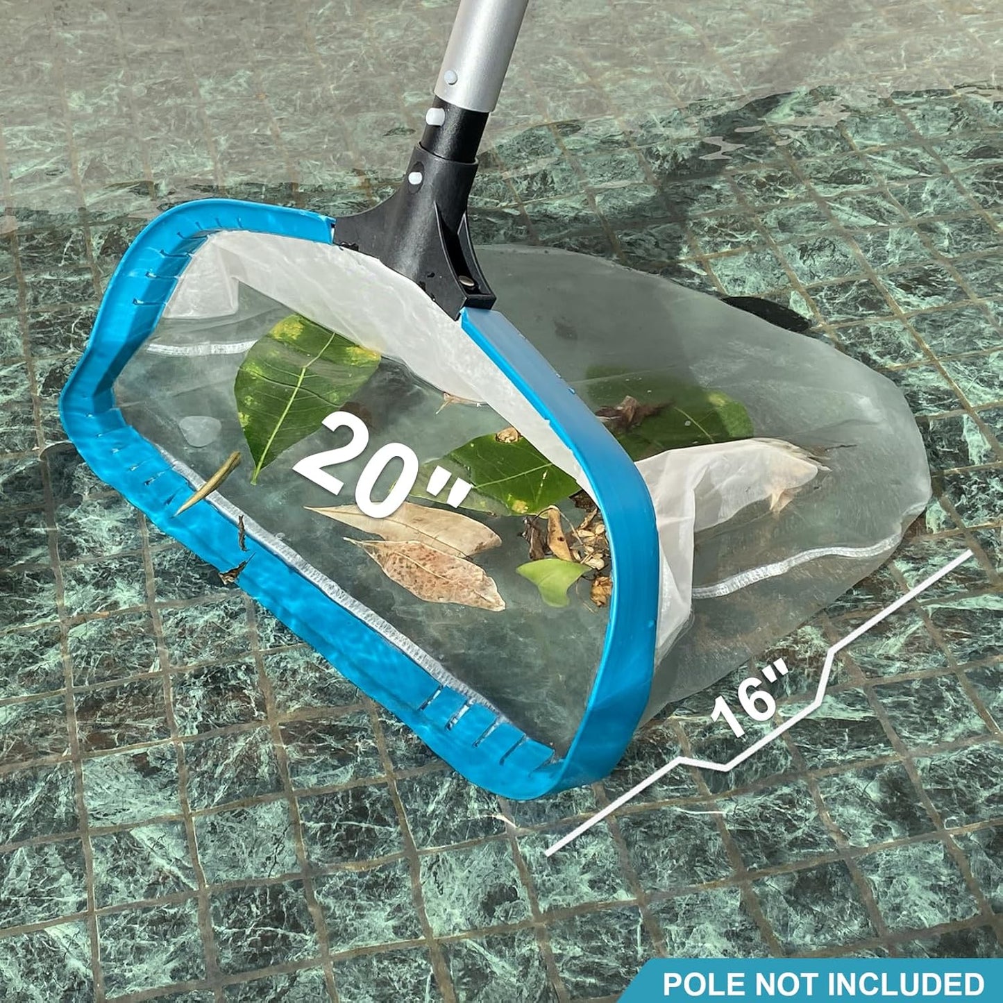 POOLWHALE Pool Net - Professional 20" Leaf Skimmer Rake with Aluminum Frame & Ultra Fine Mesh Bag