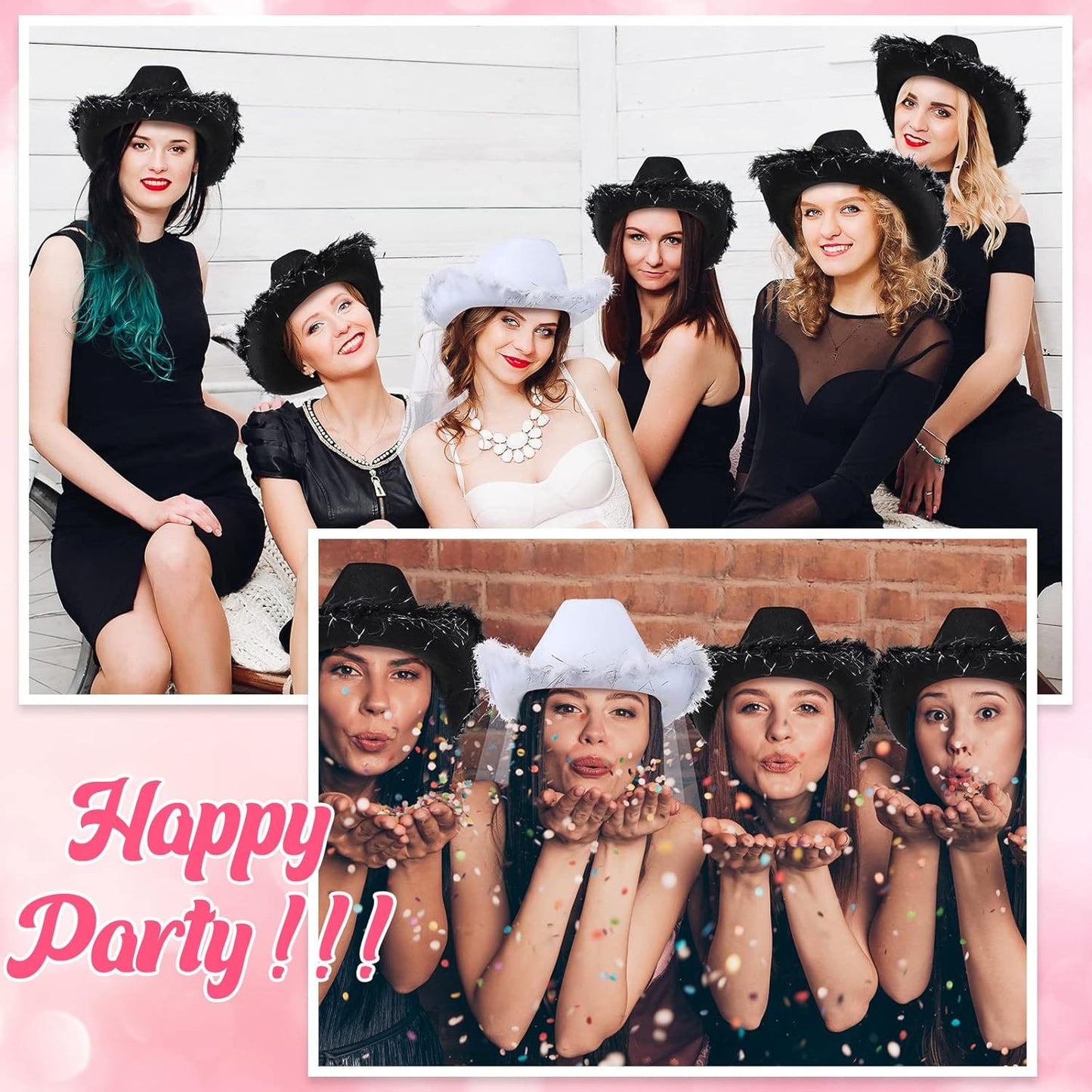 Unittype 12 Pcs Women Cowgirl Cowboy Hats Bachelorette Cowboy Hats for Bridal Shower Wedding Engagement Halloween Cosplay