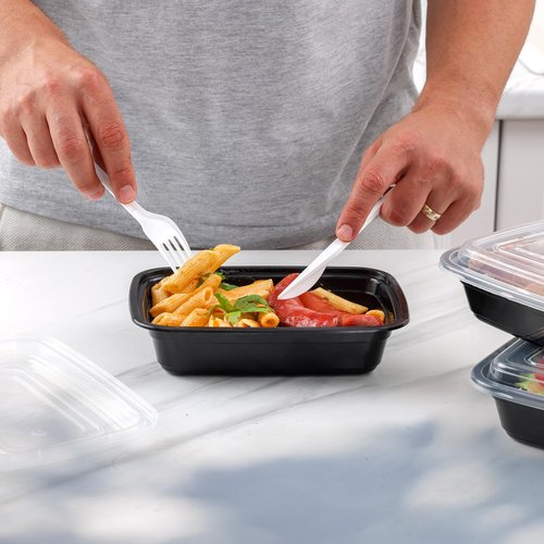 GUSTO [24 oz - 50 Count 1-Compartment Meal Prep Containers with Lids – Reusable, Microwaveable, Dishwasher & Freezer Safe, BPA-Free Food Storage Boxes for Portion Control (Formerly Comfy Package)