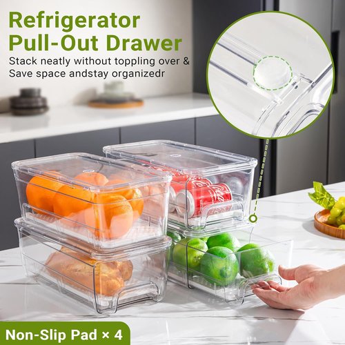 Imncya Stackable Fridge Organizer Drawers - Clear Storage for Fruits, Veggies & Food | 6 Pack
