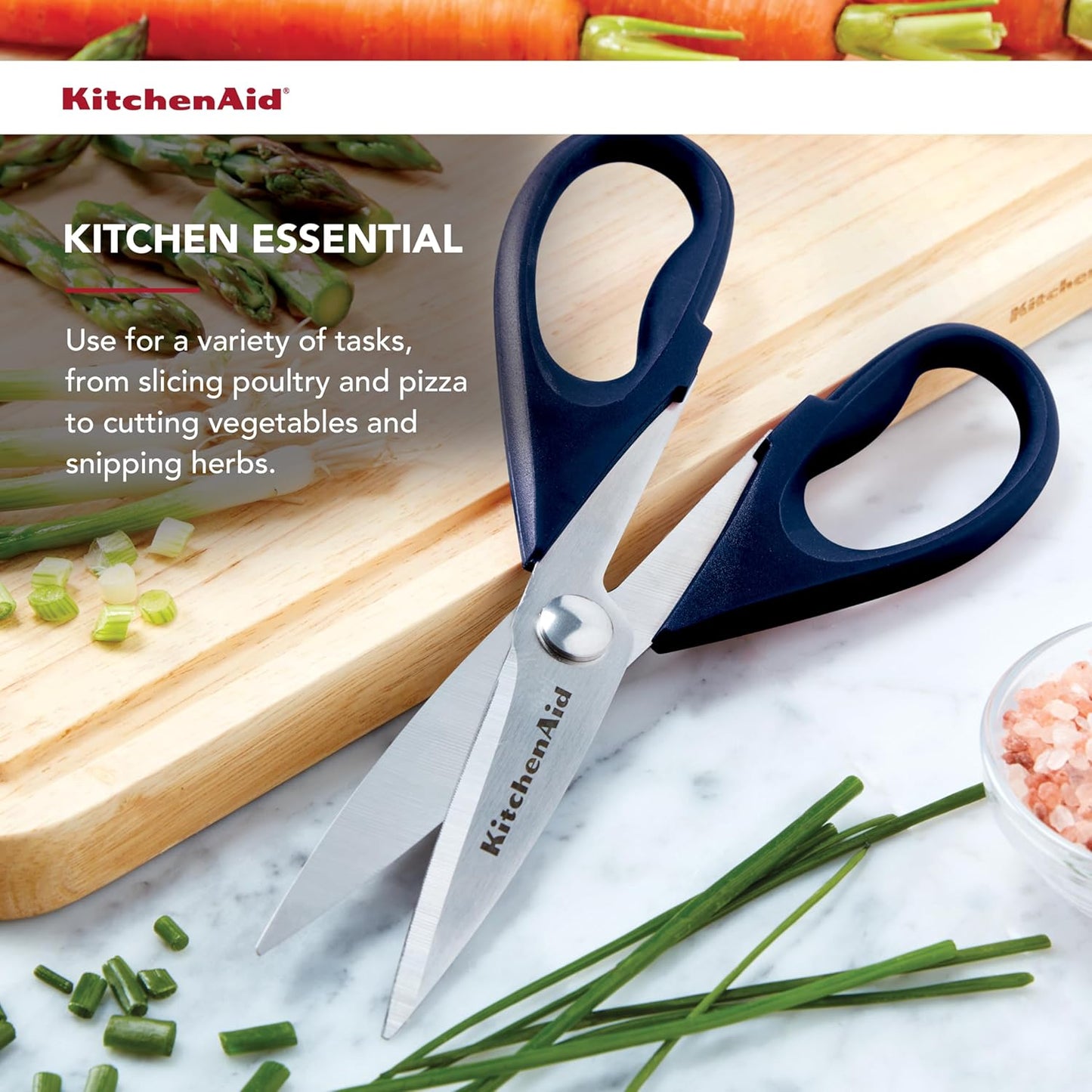 KitchenAid All-Purpose Kitchen Shears - Durable Stainless Steel Scissors with Soft Grip Handle, 8.72 Inch, Ink Blue