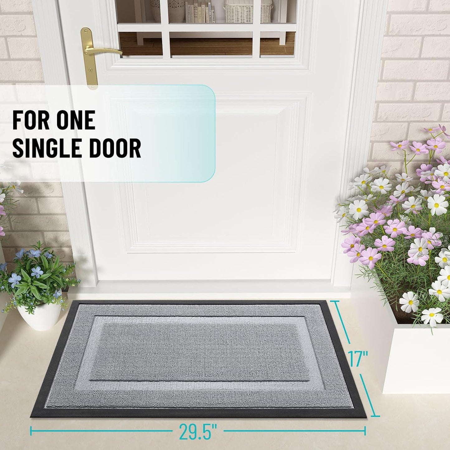 OLANLY Waterproof Front Door Mat - All-Season, Easy Clean Natural Rubber Doormat | 29.5x17, Silver Gray