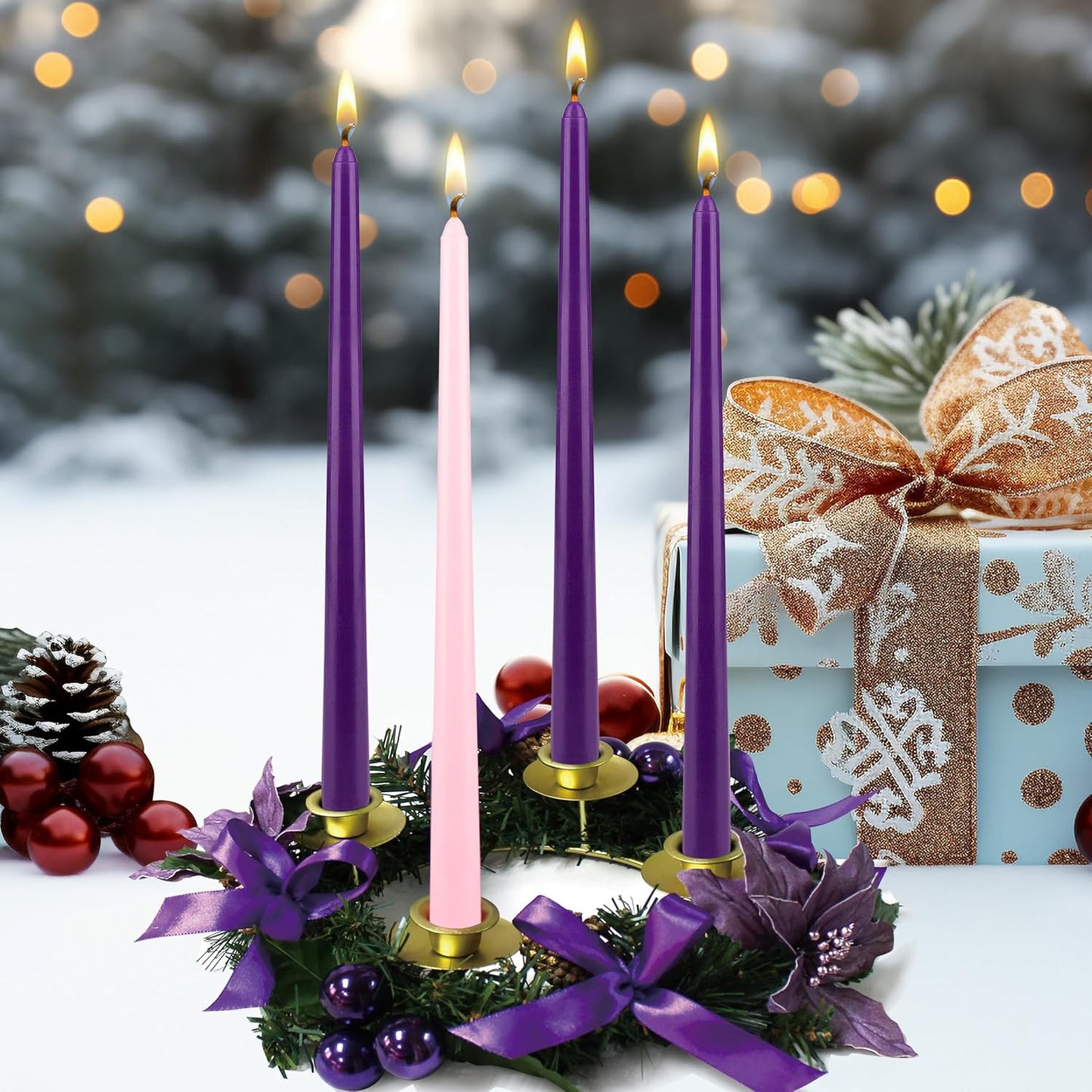 12-Inch Unscented Advent Candles Set - Hand-Poured Premium Wax Taper Candles for Christmas, Events & Gifts (4 pcs)