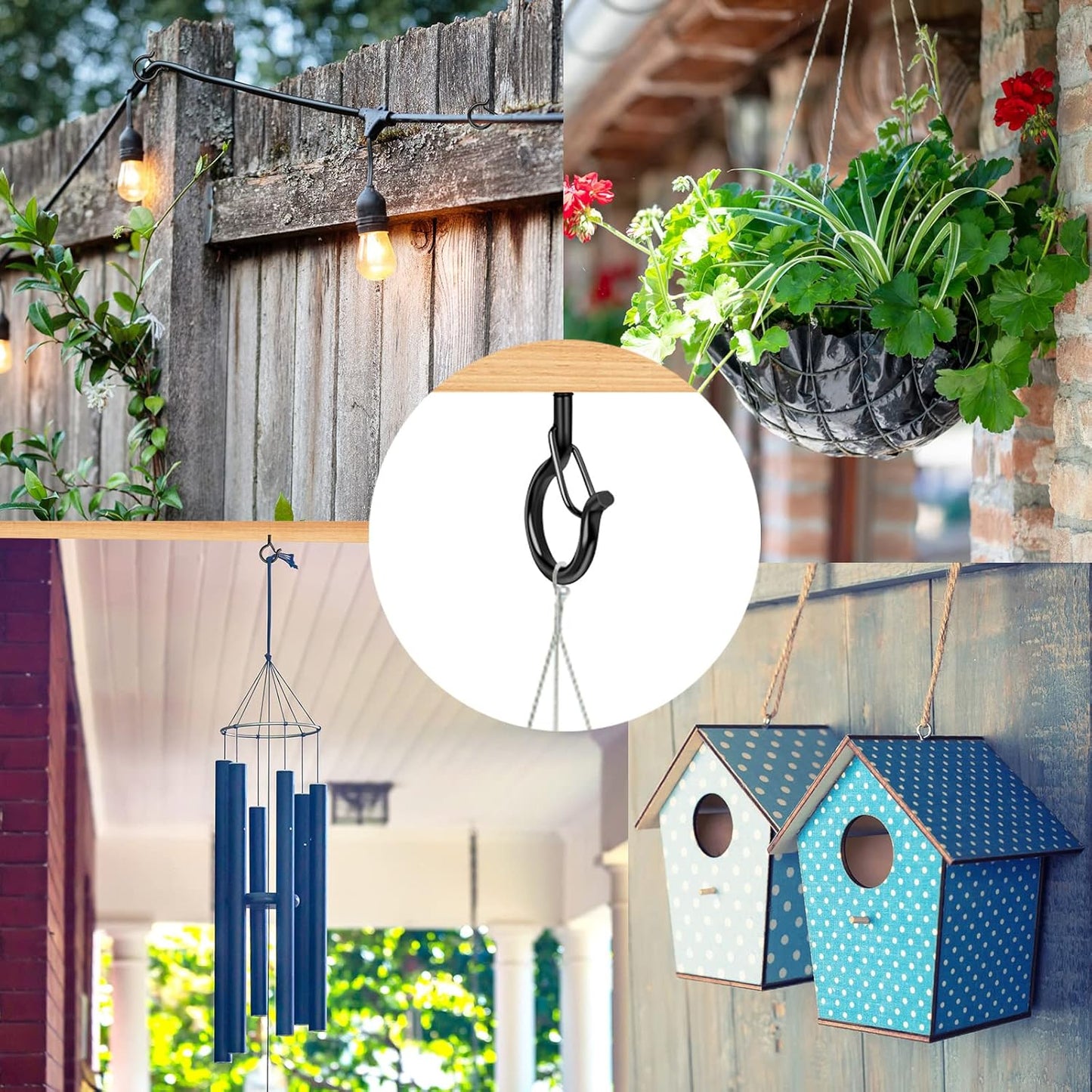Q Hangers 25 PCS Screw-In Hooks - Durable Outdoor String Light & Hanging Basket Hooks | Safe Buckle Design