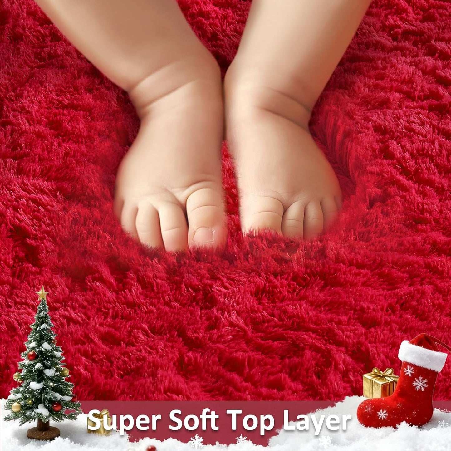 Ophanie Red Area Rug - Plush Soft Shaggy Carpet for Bedroom & Living Room | 4x6 Size, Perfect for Kids & Nursery Decor