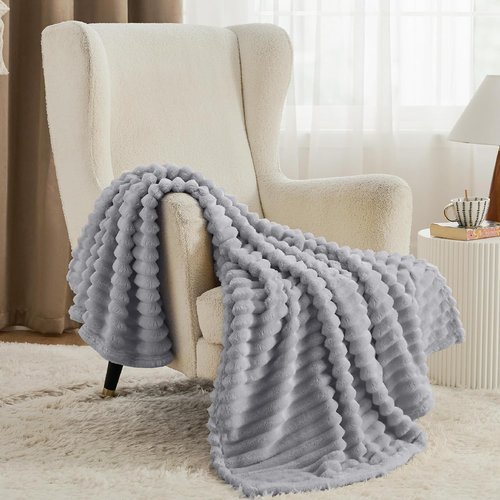 Bedsure GentleSoft Throw Blanket - Cozy Light Grey Fleece Blanket for Couch | 50x60 Inches