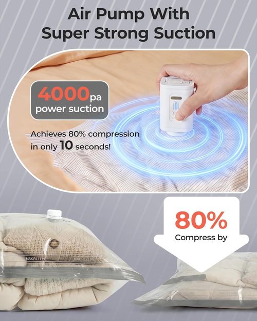 BAGSMART Vacuum Bags for Travel - Portable Space Saver with Rechargeable Air Pump | 18 Pack Gray