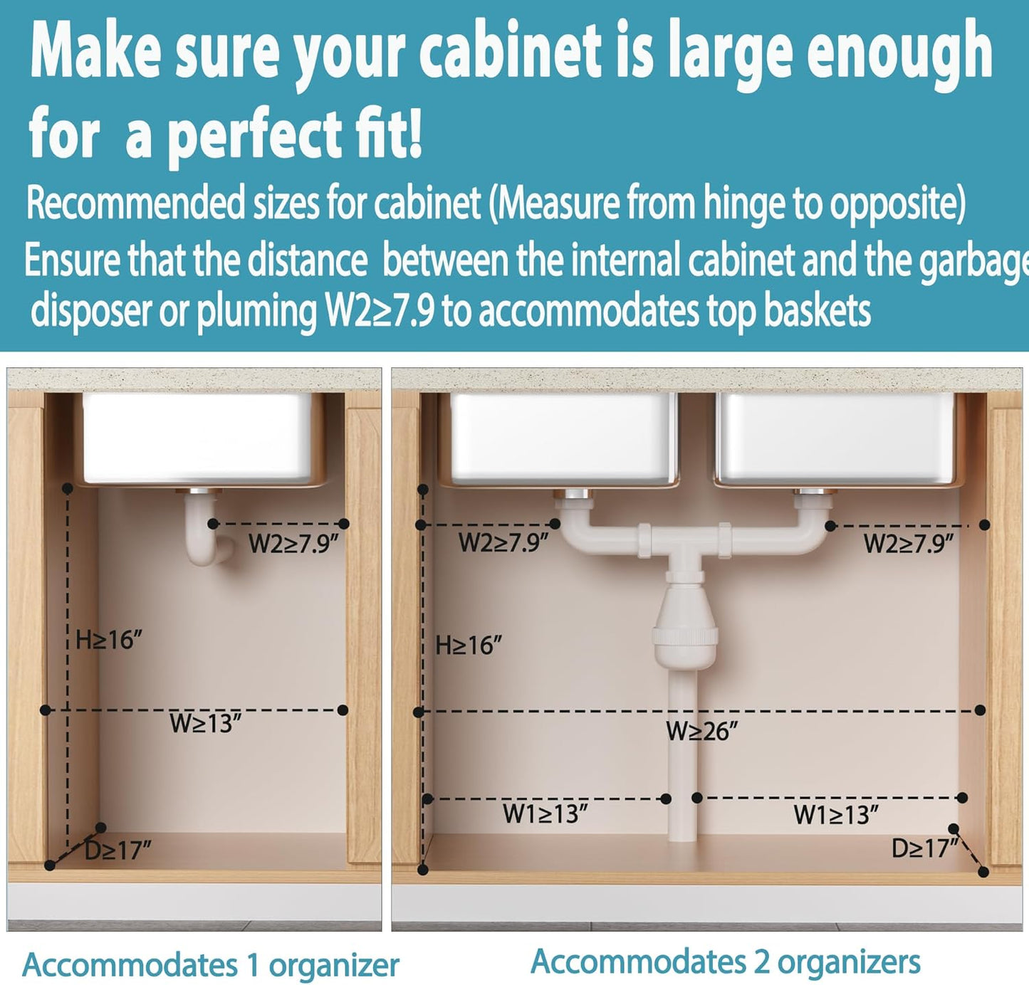 Liuoud Under Sink Organizer - 2 Pack Adjustable 2-Tier Storage Solution for Kitchen & Bathroom | Black