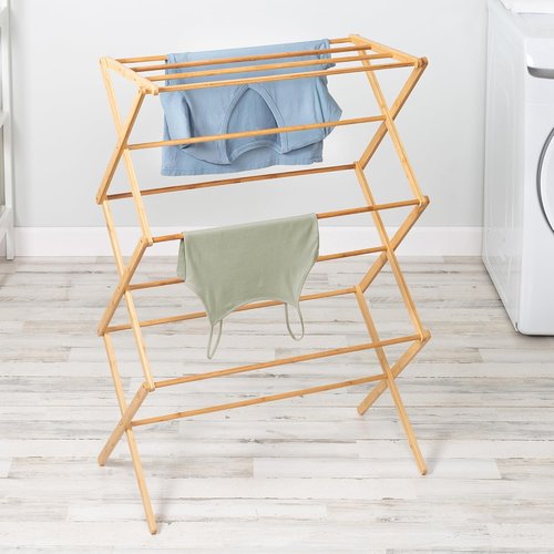 Honey-Can-Do Collapsible Bamboo Drying Rack - Sturdy, Foldable & Portable Laundry Solution for Indoor/Outdoor Use