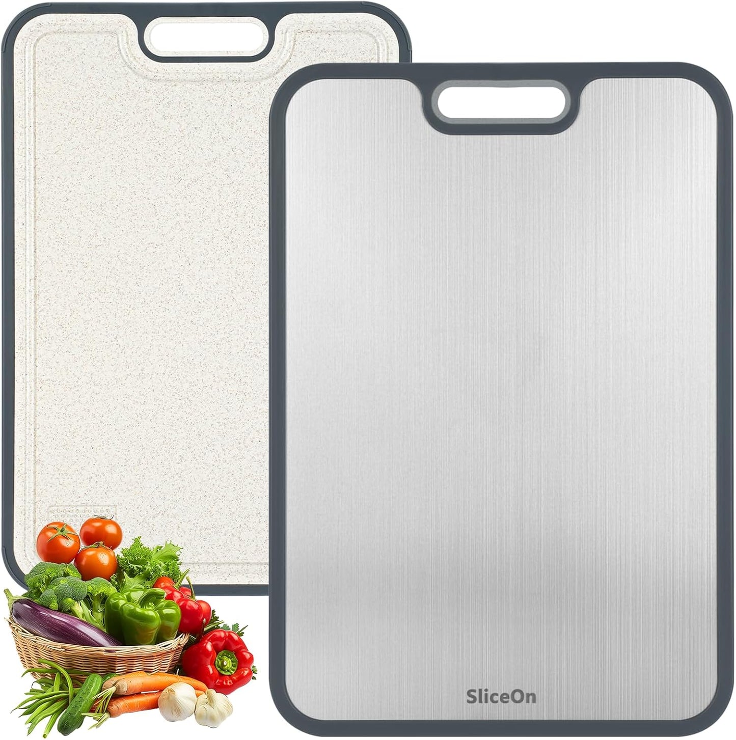 Titanium Cutting Board - Double-Sided Meal Prep Board with Pure Titanium & Wheat Straw | Large 16”×11”