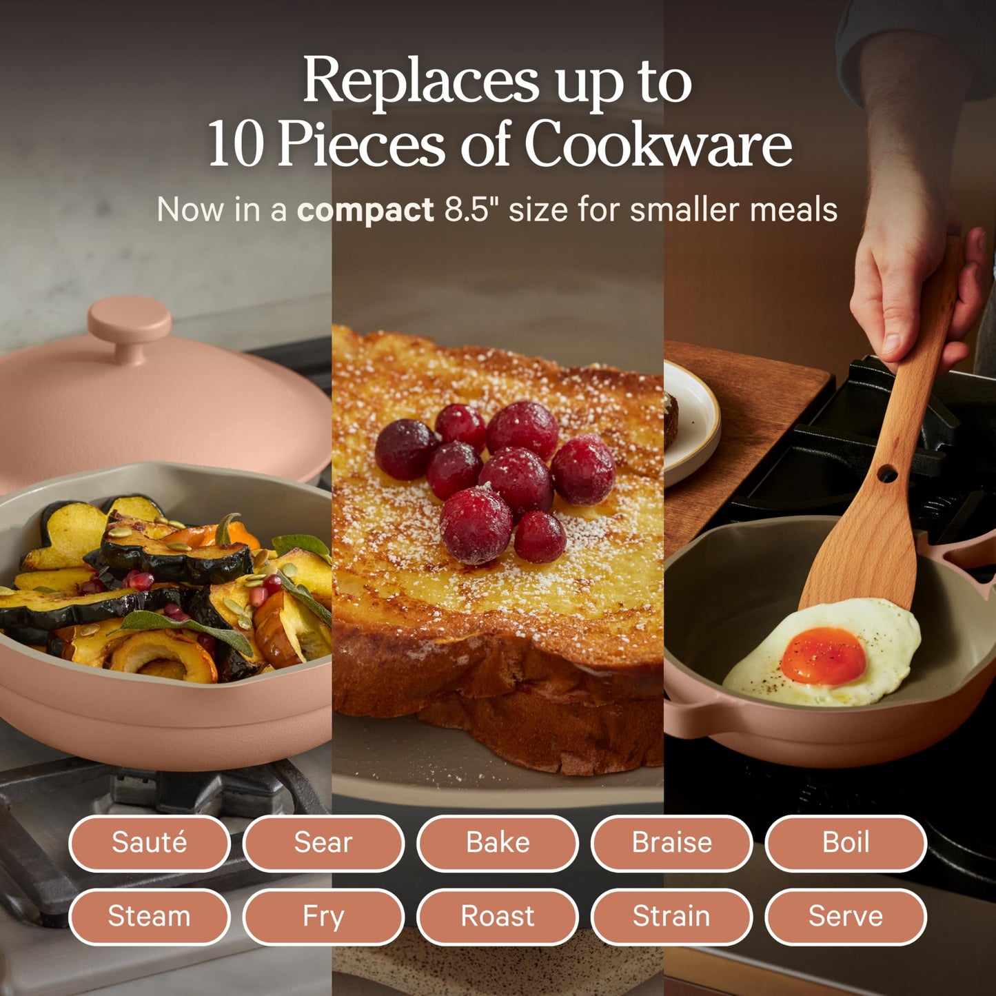 Our Place Mini Always Pan | 8.5" Ceramic Pan with Modular Lid & Beechwood Spatula | Patented 10-in-1 Nonstick, Non-Toxic Cookware Made Without PFAS | Induction & Oven-Safe up to 450°F | Spice