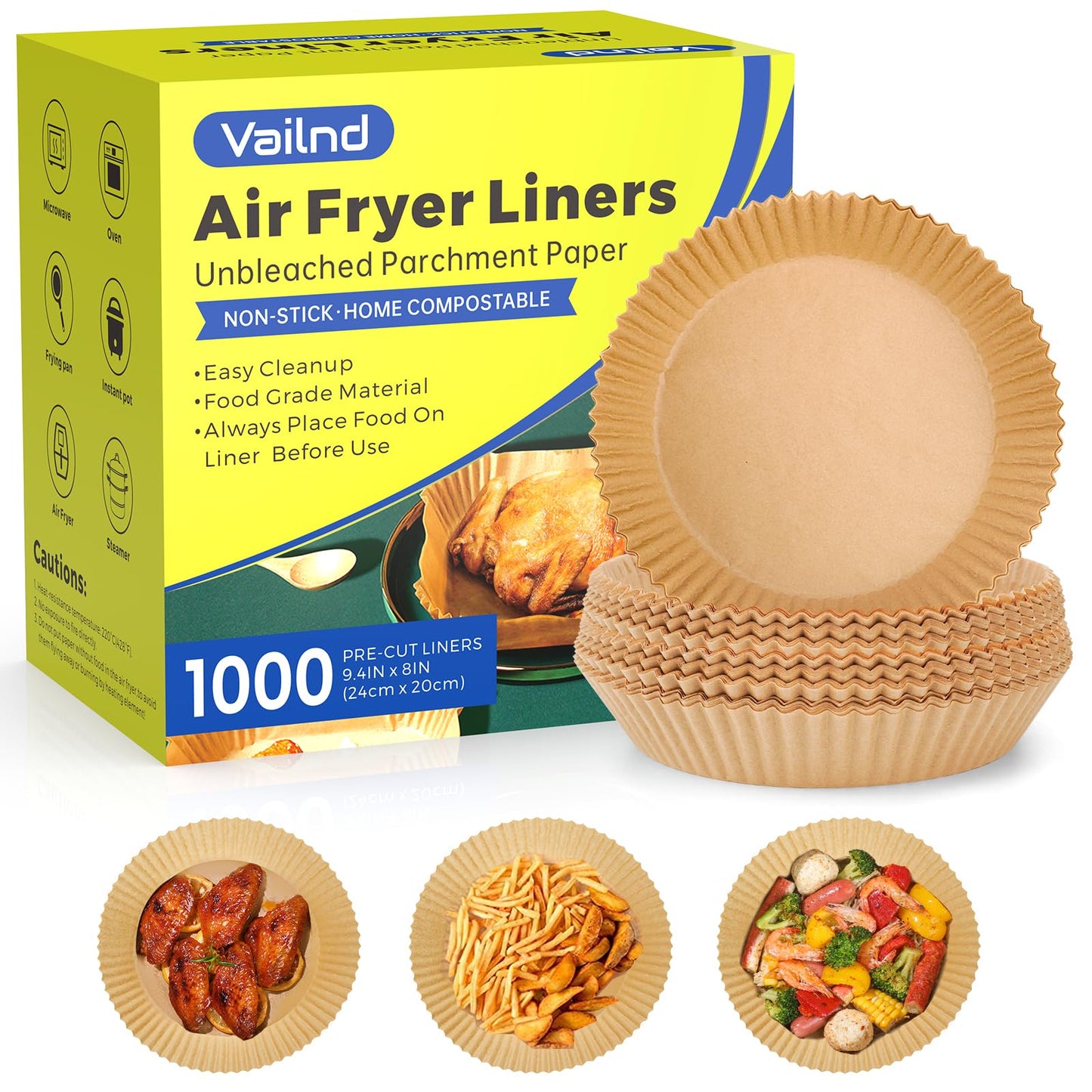 1000 Pcs Air Fryer Paper Liners, 8" Round Air Fryer Liners Disposable, Heavy-Duty Parchment Paper for 5-8 qt Airfryer Basket, Non-Stick & Grease-Proof Baking Liner for Oven Pan