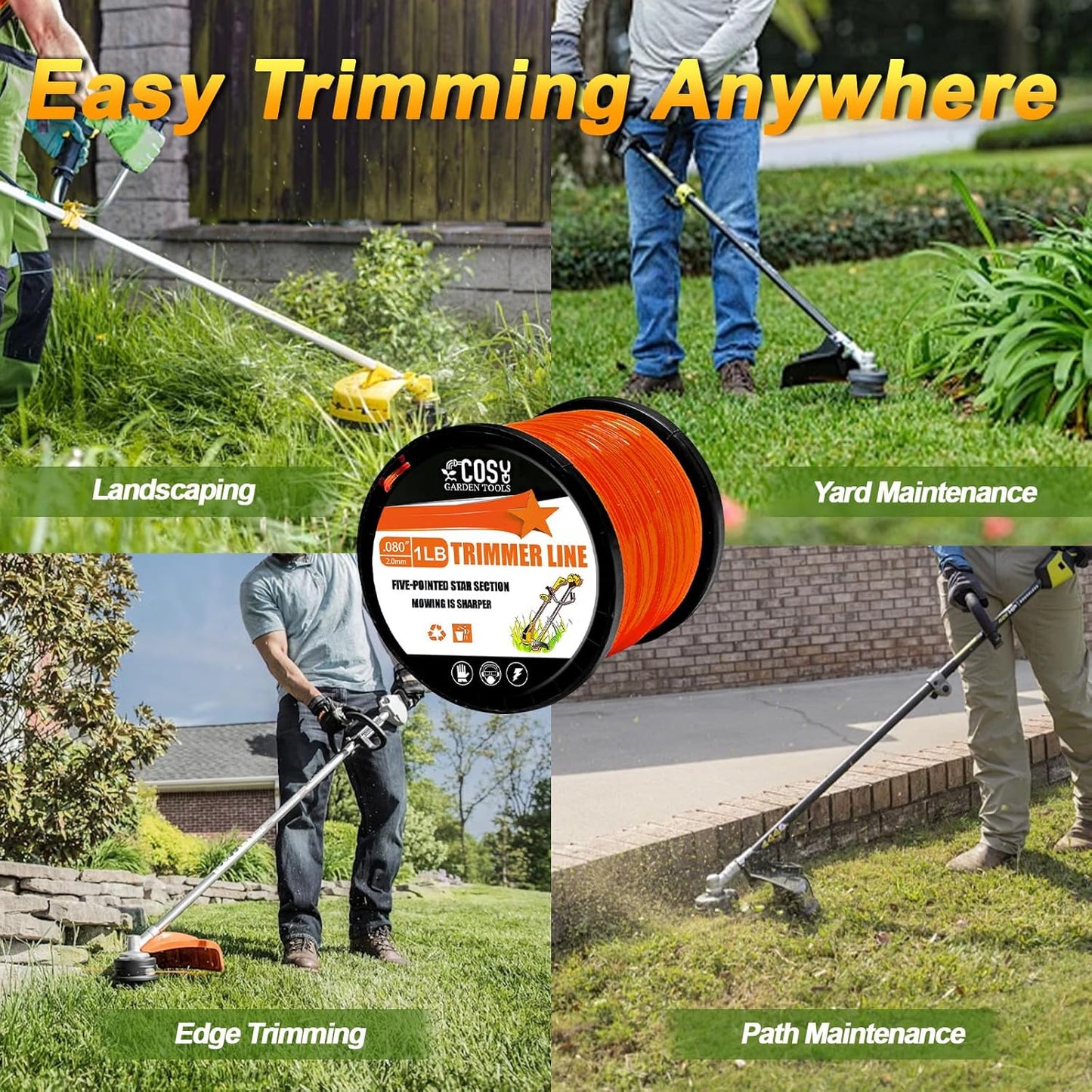 Skiennix String Trimmer Line - Commercial Grade Orange Pentagon Weed Eater String | 0.105" Diameter x 328'