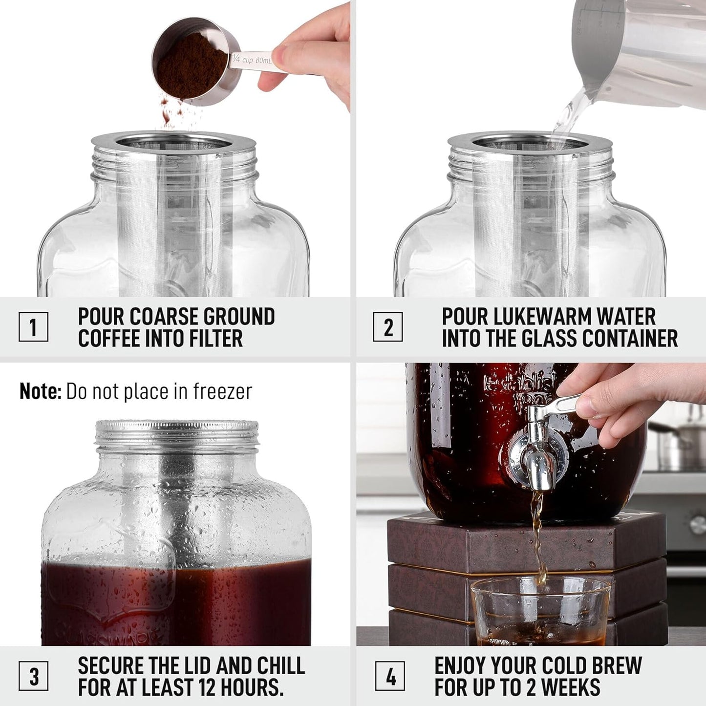 Zulay 1 Gallon Glass Drink Dispenser - Leak-Resistant with Spout Lid & Stainless Steel Filter | Perfect for Parties & Events