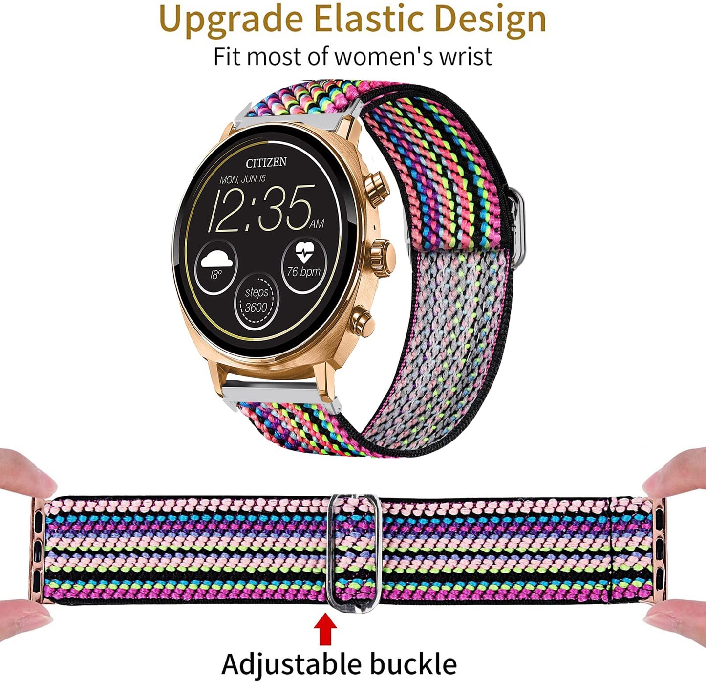 Lamshaw Compatible with iTouch Sport 4 / Sport 3 / AIR 3 40MM Smartwatch Bands, 20mm Stretch Elastics Nylon Adjustable Replacement Strap for Men & Women (Aztec Style Rainbow)