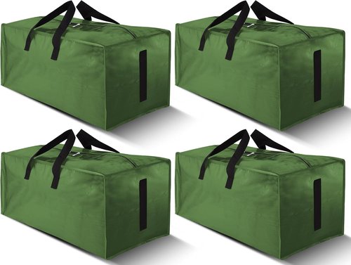 HOMESURE Large Water-Resistant Moving Bags - 4 Pack Heavy-Duty Storage Totes with Zippers & Handles | Olive Green