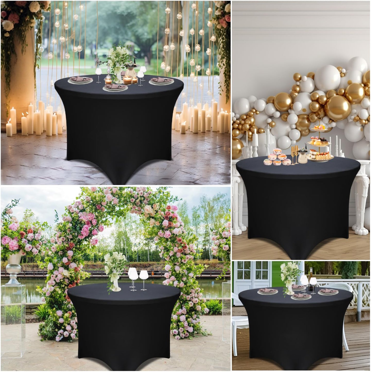 Yoquare 2 Pack Black 72-Inch Diameter x 30-Inch High Round Spandex Tablecloth for 6FT Round Tables|Fitted Stretch Tablecloth with Foot Bag for Party, Wedding, Birthday, Banquet, Vendor Stand