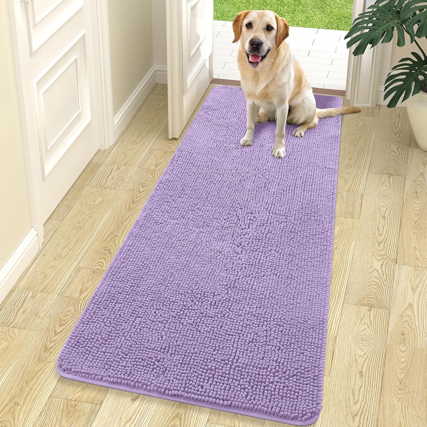 OLANLY Dog Door Mat - Absorbent Non-Slip Mud Mat for Dogs | Quick Dry Chenille, 70x24, Lavender