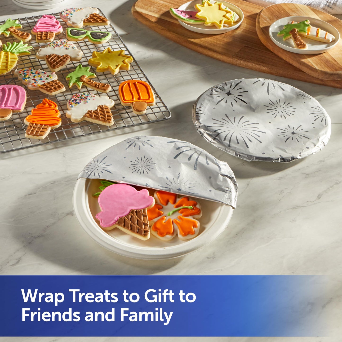 Reynolds Wrap Fun Foil with Festive Firework Pattern, Embossed Aluminum Foil Roll, Festive Embossed Foil for Covering Summer Dishes for BBQs, 25 Sq. Ft.
