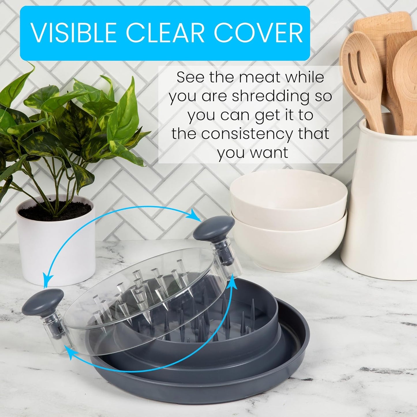 Skiennix Chicken Shredder Tool - Ergonomic Meat Shredder with Lid, Anti-Slip Base, BPA Free, Dishwasher Safe