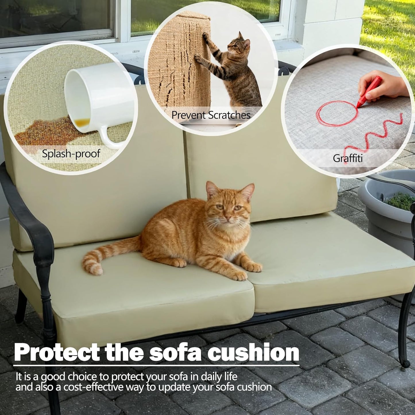 Sqodok Waterproof Outdoor Cushion Covers - 14-Piece Slipcovers for 7-Piece Rattan Wicker Sectional Sofa | Washable Tan