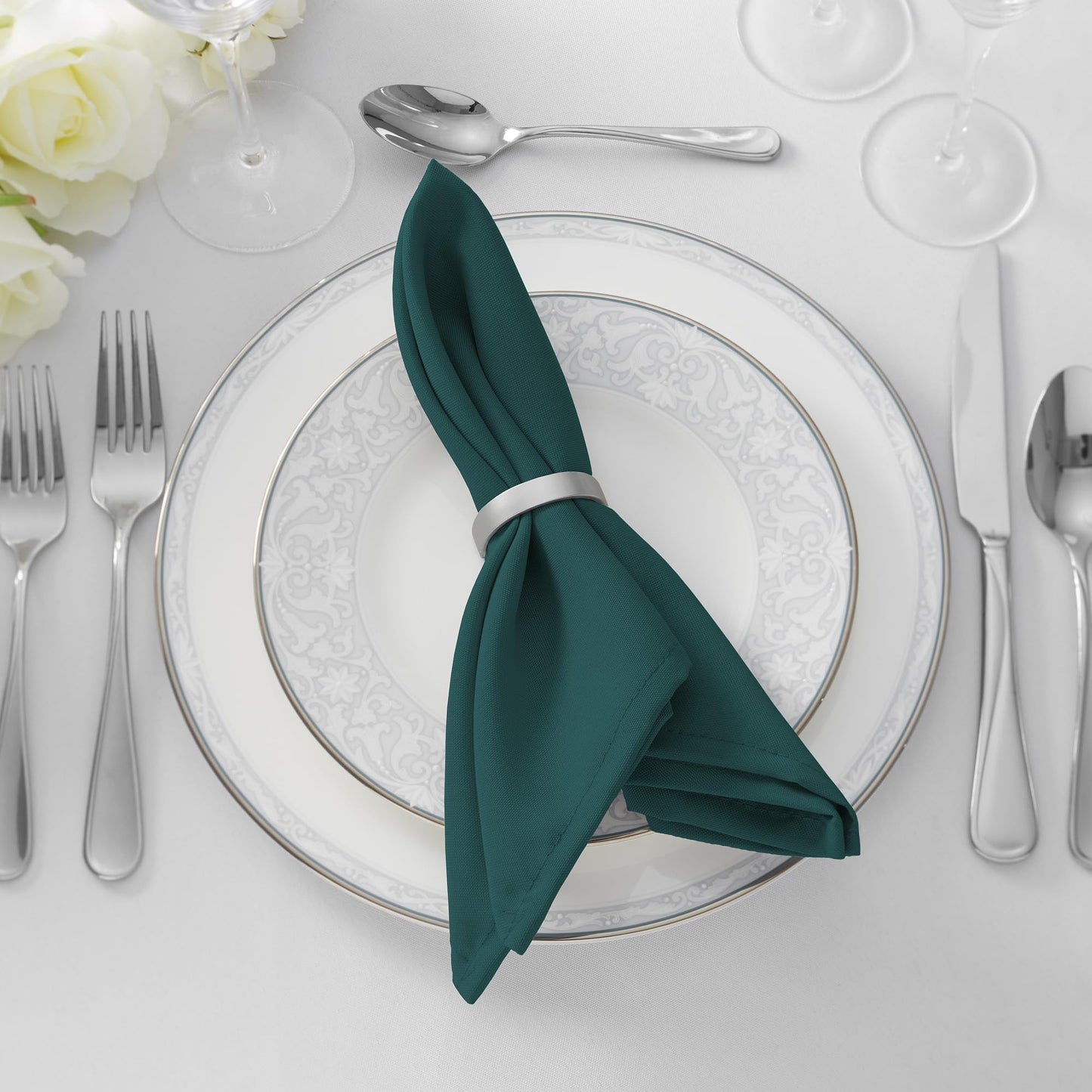 Lann's Linens Set of 12 Cloth Dinner Napkins, 20-inch Polyester Napkins, Washable and Reusable Fabric for Wedding, Hotel, Restaurant - Hunter Green