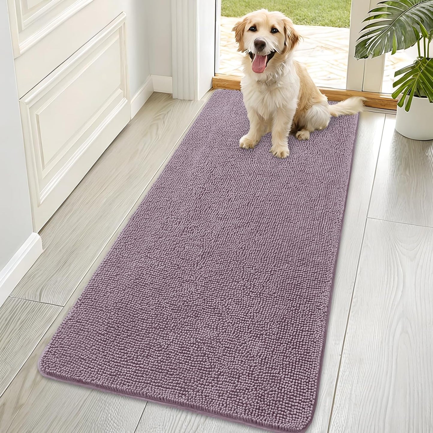 OLANLY Dog Door Mat - Absorbent Non-Slip Chenille Mat for Muddy Paws | 70x35 Deep Plum Color