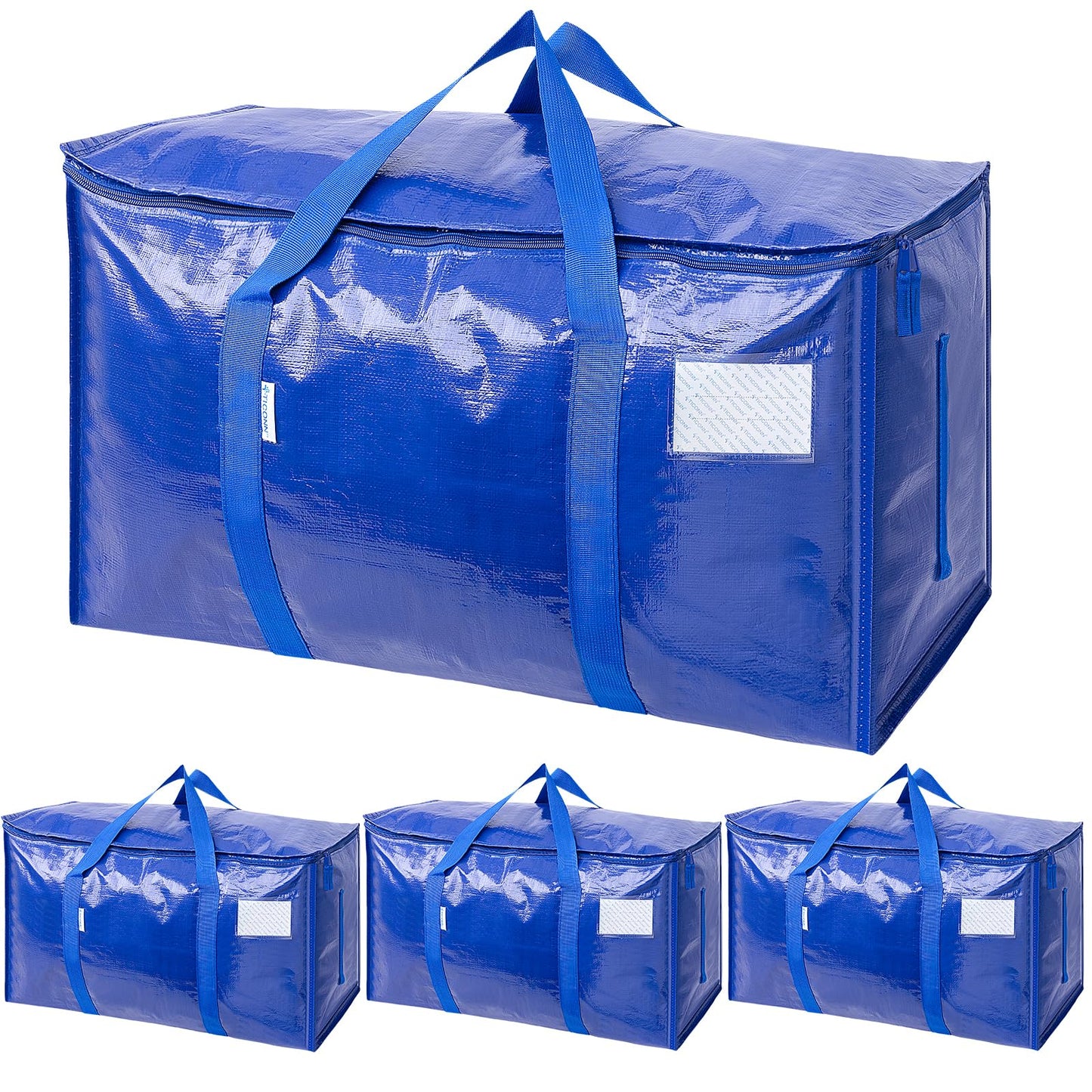 TICONN 4 Pack Extra Large Moving Bags Heavy Duty with Zippers & Carrying Handles, Durable Storage Bags Moving Boxes for Closet Organizers and Storage (4 Pack, Sky Blue)