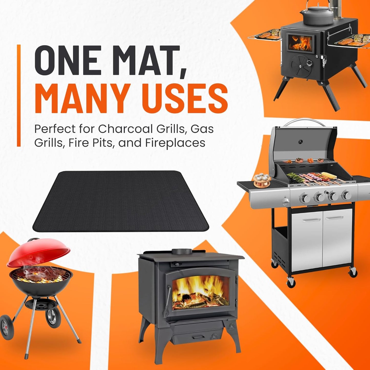 Under Grill Mats - Double-Sided Fire Pit & BBQ Deck Protector (48 x 30 Inch)