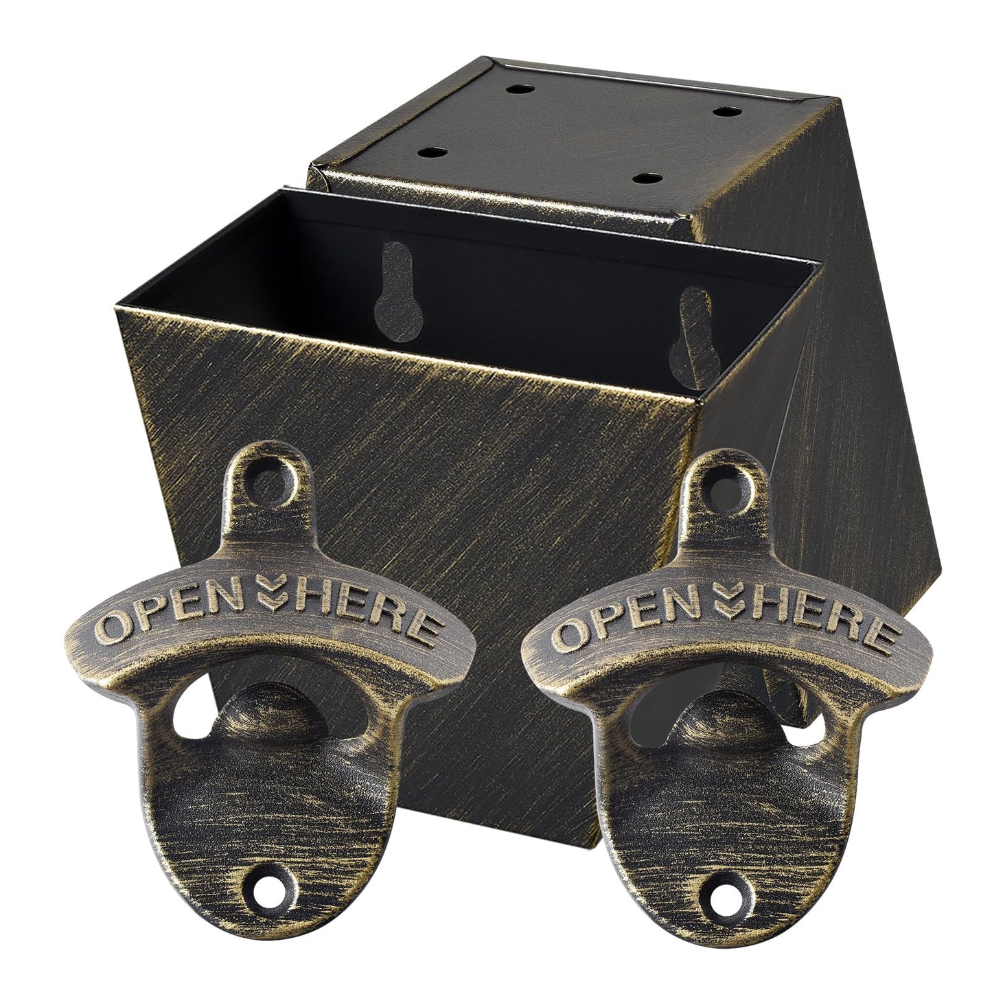 HAIICEN Antique Bronze Beer Bottle Opener Wall Mounted Bottle Top Opener with Cap Catcher Drain Openings Outdoor (Pack of 2)