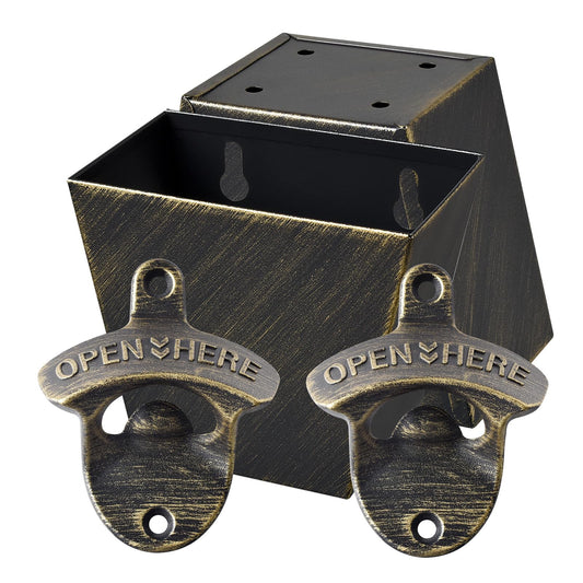 HAIICEN Antique Bronze Beer Bottle Opener Wall Mounted Bottle Top Opener with Cap Catcher Drain Openings Outdoor (Pack of 2)