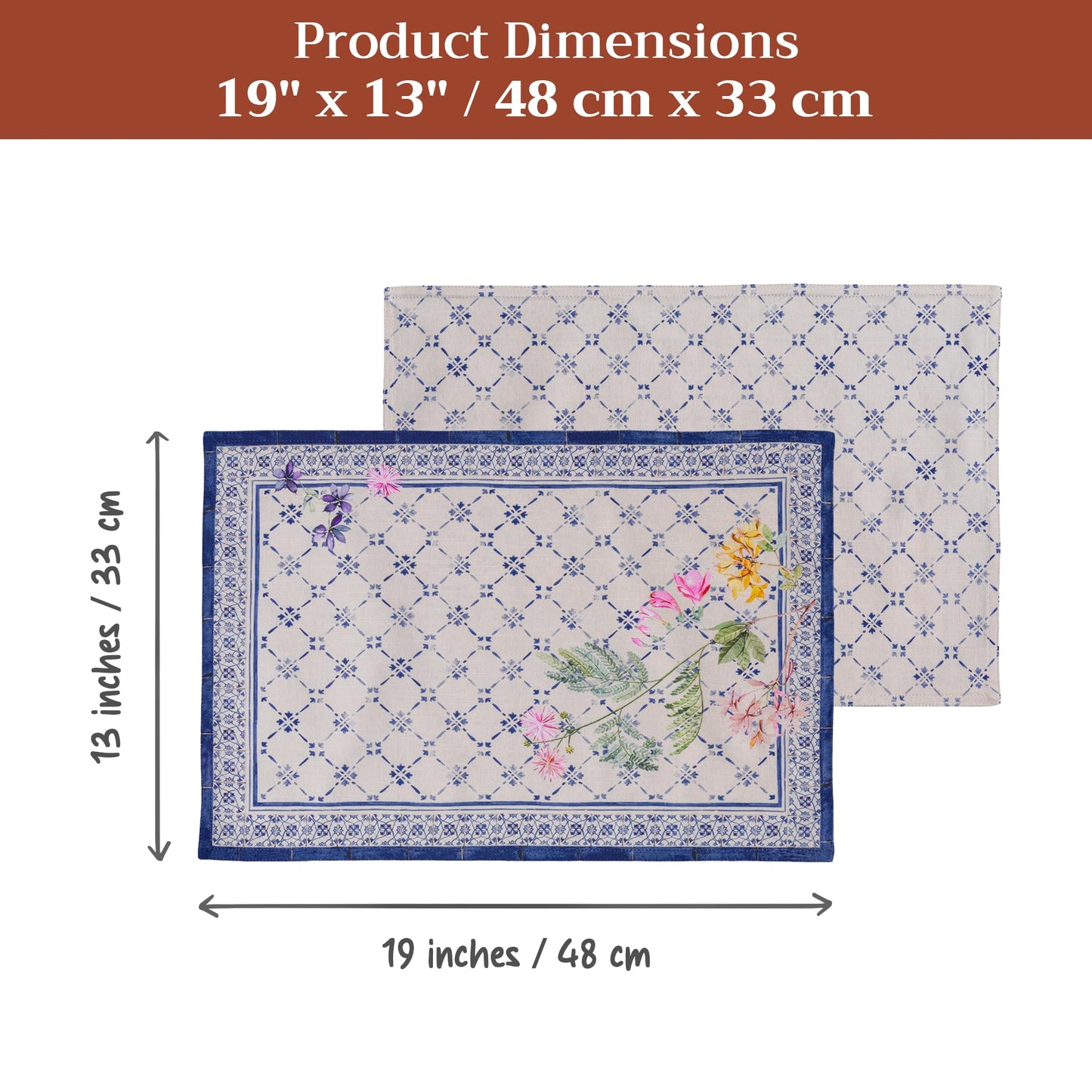 Maison d' Hermine Placemats Set of 4 100% Cotton Washable Cloth Place Mats Reusable Table Mats for Kitchen Dining Party Wedding Gifts for Mothers Day Spring/Summer (Faience, 13" x 19")