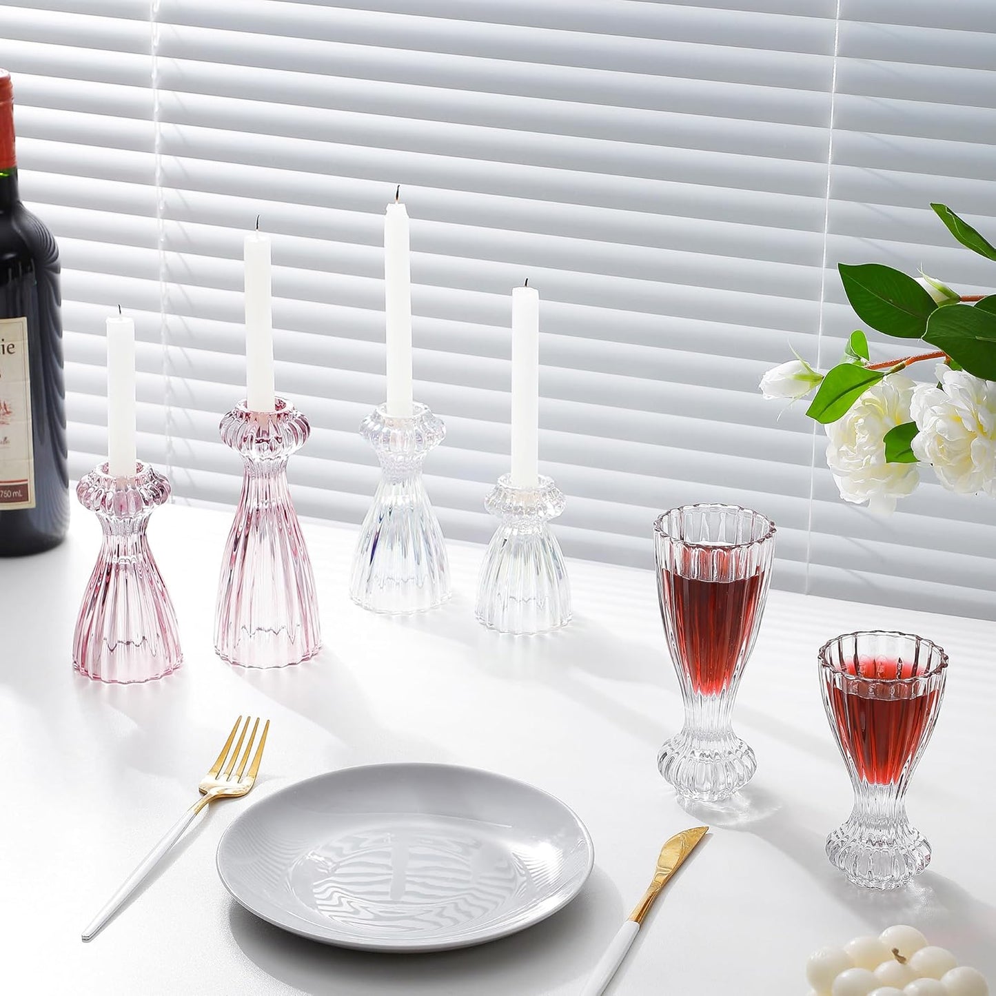 Lysenn Glass Candle Stick Holder Set of 3 - Elegant Taper Holders for Romantic Ambiance | Clear Decor