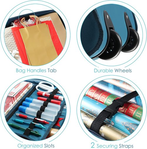 Hearth & Harbor Holiday Storage | Fade Resistant Wrapping Paper Containers with Wheels - Fits 30 Rolls (Pack of 2)